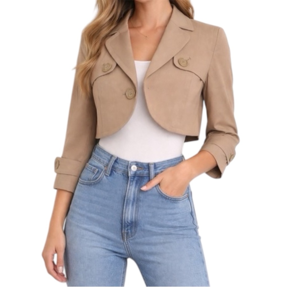 LOFT Cropped Tan Button-Front Blazer Size 6